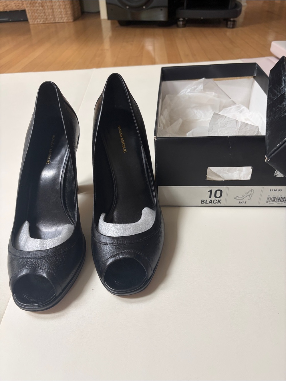 Banana Republic Black Leather Peep-Toe Heels